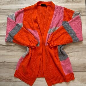 Vici Orange, Pink & Gray Colorblock Open-Front Cardigan
